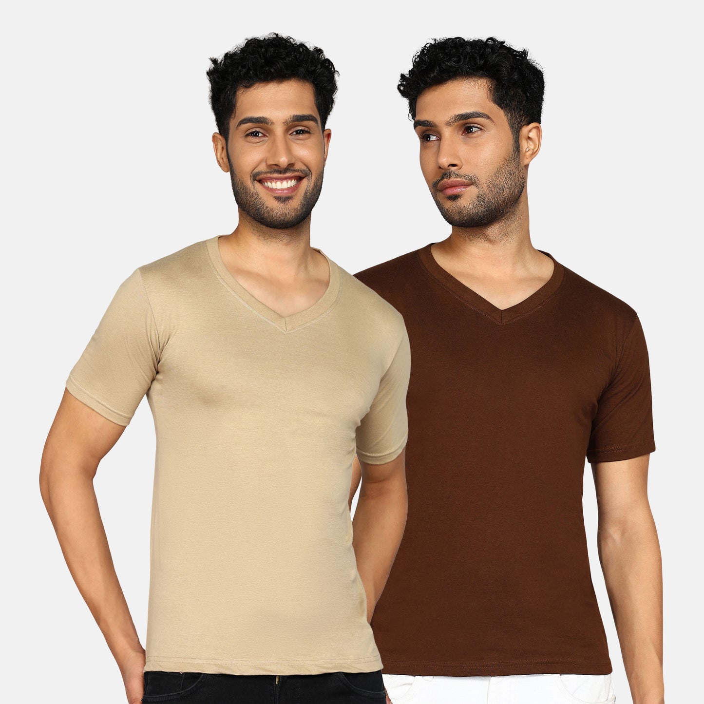 Men's Cotton Plain V Neck Half Sleeve T-Shirt ( Pack of 2)