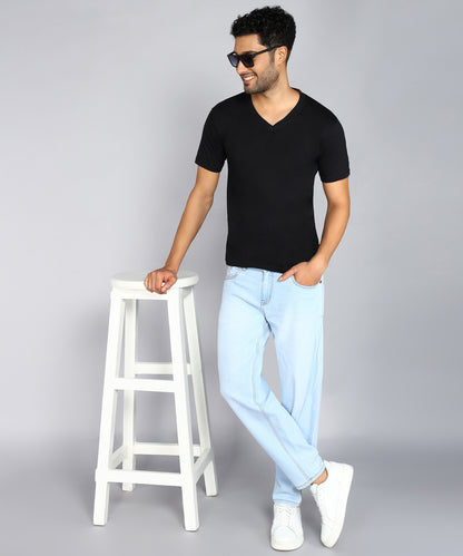 Men's Cotton Plain V Neck Half Sleeve Black Color T-Shirt - image 4