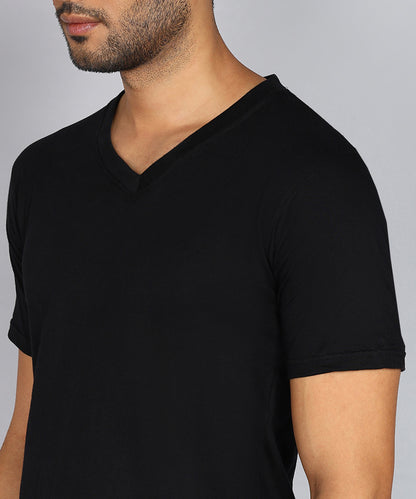 Men's Cotton Plain V Neck Half Sleeve Black Color T-Shirt - image 5