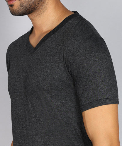 Men's Cotton Plain V Neck Half Sleeve Charcoal Melange Color T-Shirt - image 5