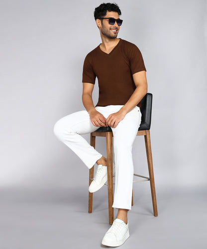 Men's Cotton Plain V Neck Half Sleeve Coffee Brown Color T-Shirt - image 4