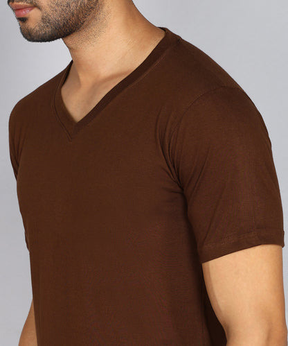 Men's Cotton Plain V Neck Half Sleeve Coffee Brown Color T-Shirt - image 5