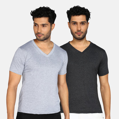 Men's Cotton Plain V Neck Half Sleeve T-Shirt ( Pack of 2)