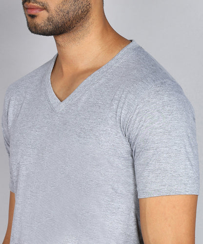 Men's Cotton Plain V Neck Half Sleeve Grey Melange Color T-Shirt - image 5