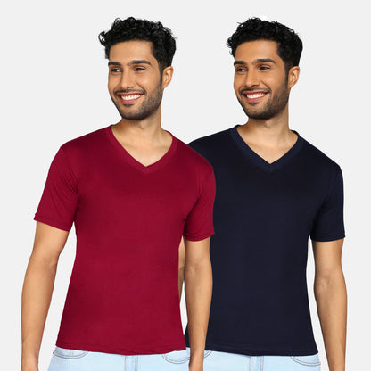 Men's Cotton Plain V Neck Half Sleeve T-Shirt ( Pack of 2)