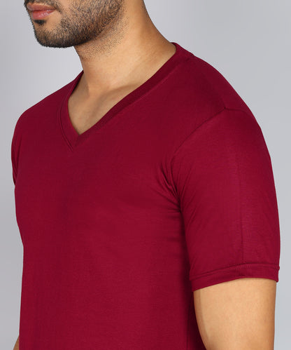 Men's Cotton Plain V Neck Half Sleeve Maroon Color T-Shirt - image 5