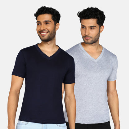 Men's Cotton Plain V Neck Half Sleeve T-Shirt ( Pack of 2)