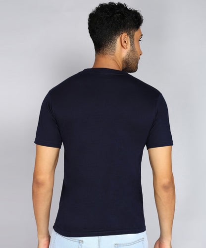 Men's Cotton Plain V Neck Half Sleeve Navy Blue Color T-Shirt - image 2