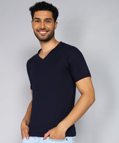 Men's Cotton Plain V Neck Half Sleeve T-Shirt ( Pack of 2)
