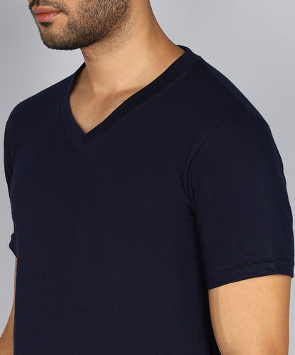 Men's Cotton Plain V Neck Half Sleeve Navy Blue Color T-Shirt - image 5