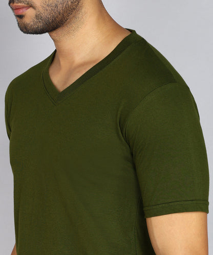 Men's Cotton Plain V Neck Half Sleeve Olive Green Color T-Shirt - image 5