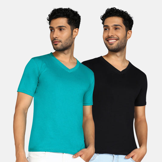 Men's Cotton Plain V Neck Half Sleeve T-Shirt ( Pack of 2)