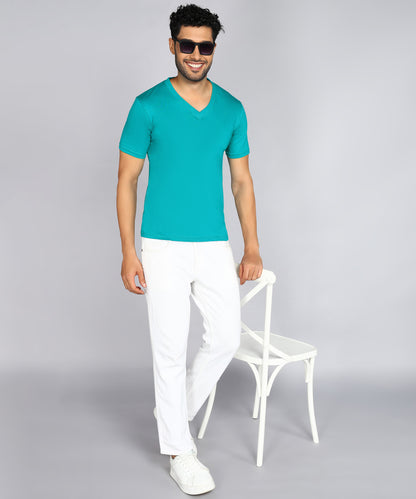 Men's Cotton Plain V Neck Half Sleeve Shade Green Color T-Shirt - image 4