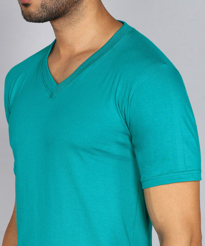 Men's Cotton Plain V Neck Half Sleeve Shade Green Color T-Shirt - image 5