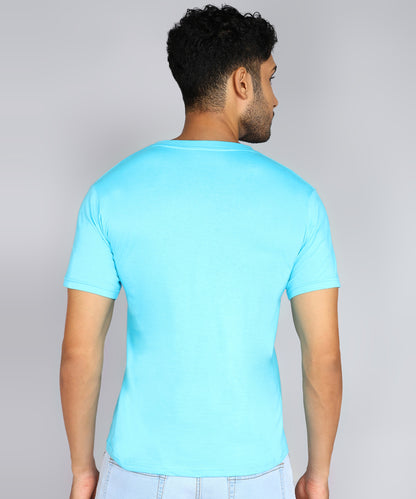 Men's Cotton Plain V Neck Half Sleeve Sky Blue Color T-Shirt - image 2
