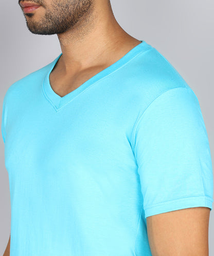 Men's Cotton Plain V Neck Half Sleeve Sky Blue Color T-Shirt - image 4