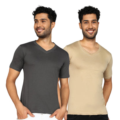 Men's Cotton Plain V Neck Half Sleeve T-Shirt ( Pack of 2)