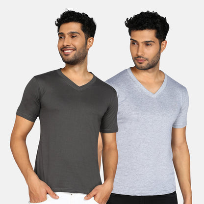 Men's Cotton Plain V Neck Half Sleeve T-Shirt ( Pack of 2)