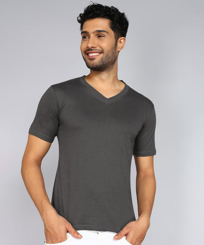 Men's Cotton Plain V Neck Half Sleeve T-Shirt ( Pack of 2)