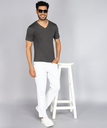 Men's Cotton Plain V Neck Half Sleeve Steel Grey Color T-Shirt - image 4