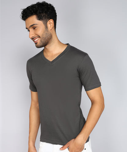 Men's Cotton Plain V Neck Half Sleeve T-Shirt ( Pack of 2)