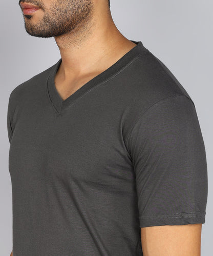 Men's Cotton Plain V Neck Half Sleeve Steel Grey Color T-Shirt - image 5
