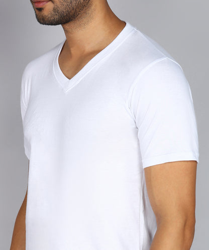 Men's Cotton Plain V Neck Half Sleeve White Color T-Shirt - image 5