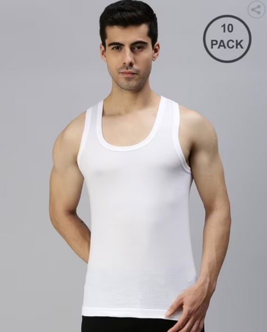 Men's Cotton Sleeveless Vest with Rib (Pack of 10)