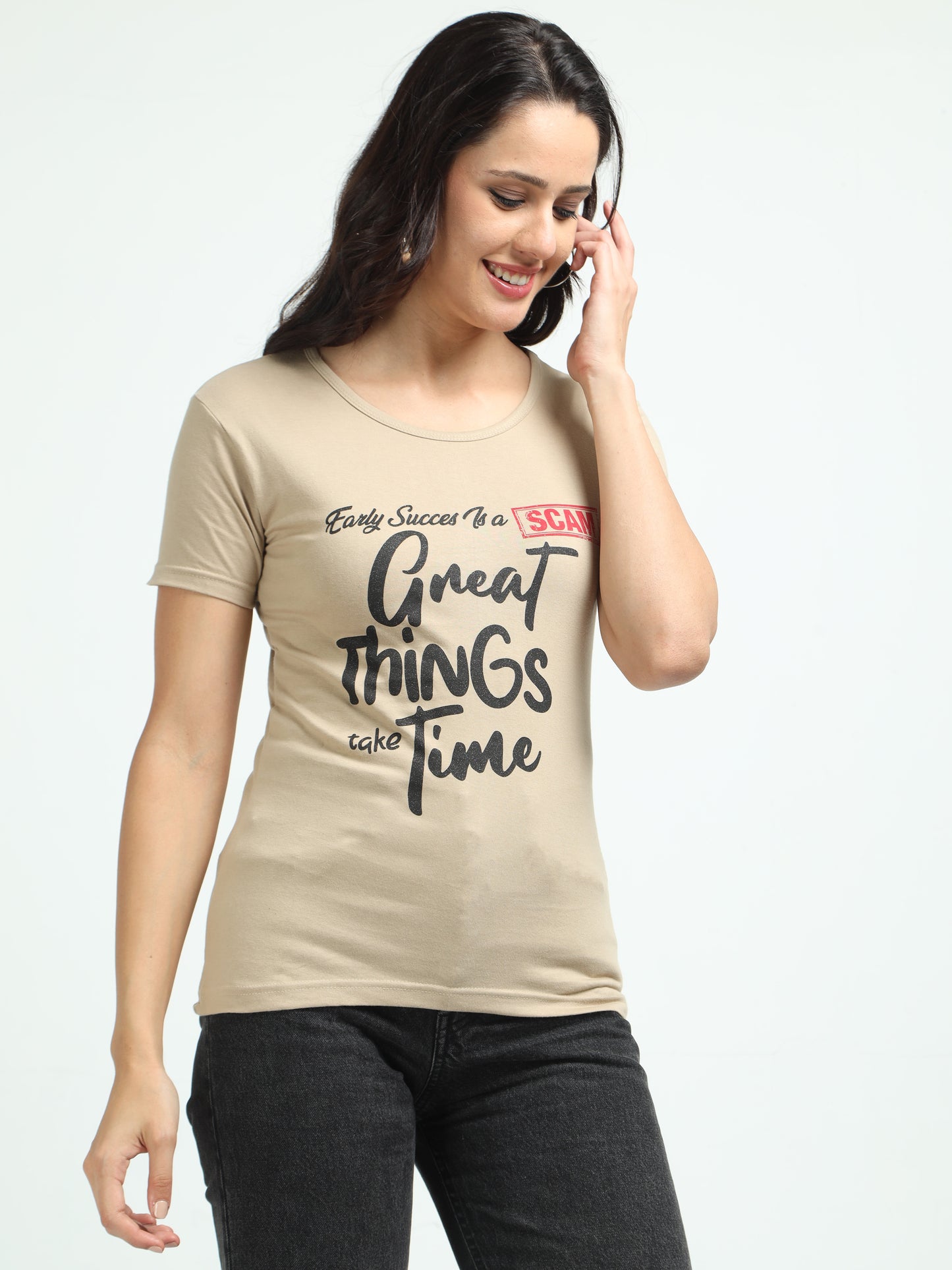 Women's Cotton Round Neck Typography Printed Half Sleeve T-Shirt