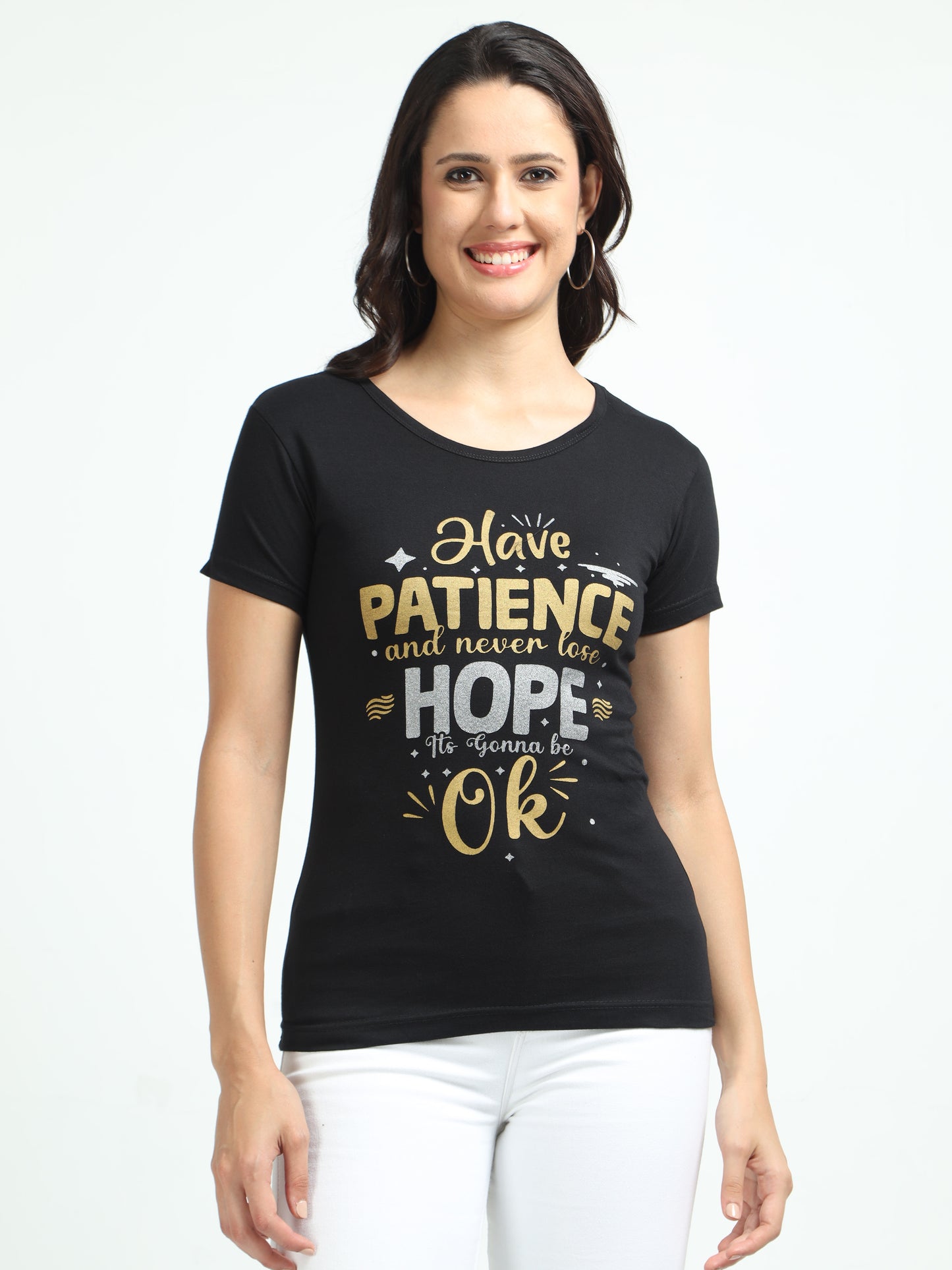 Women's Cotton Round Neck Typography Printed Half Sleeve T-Shirt