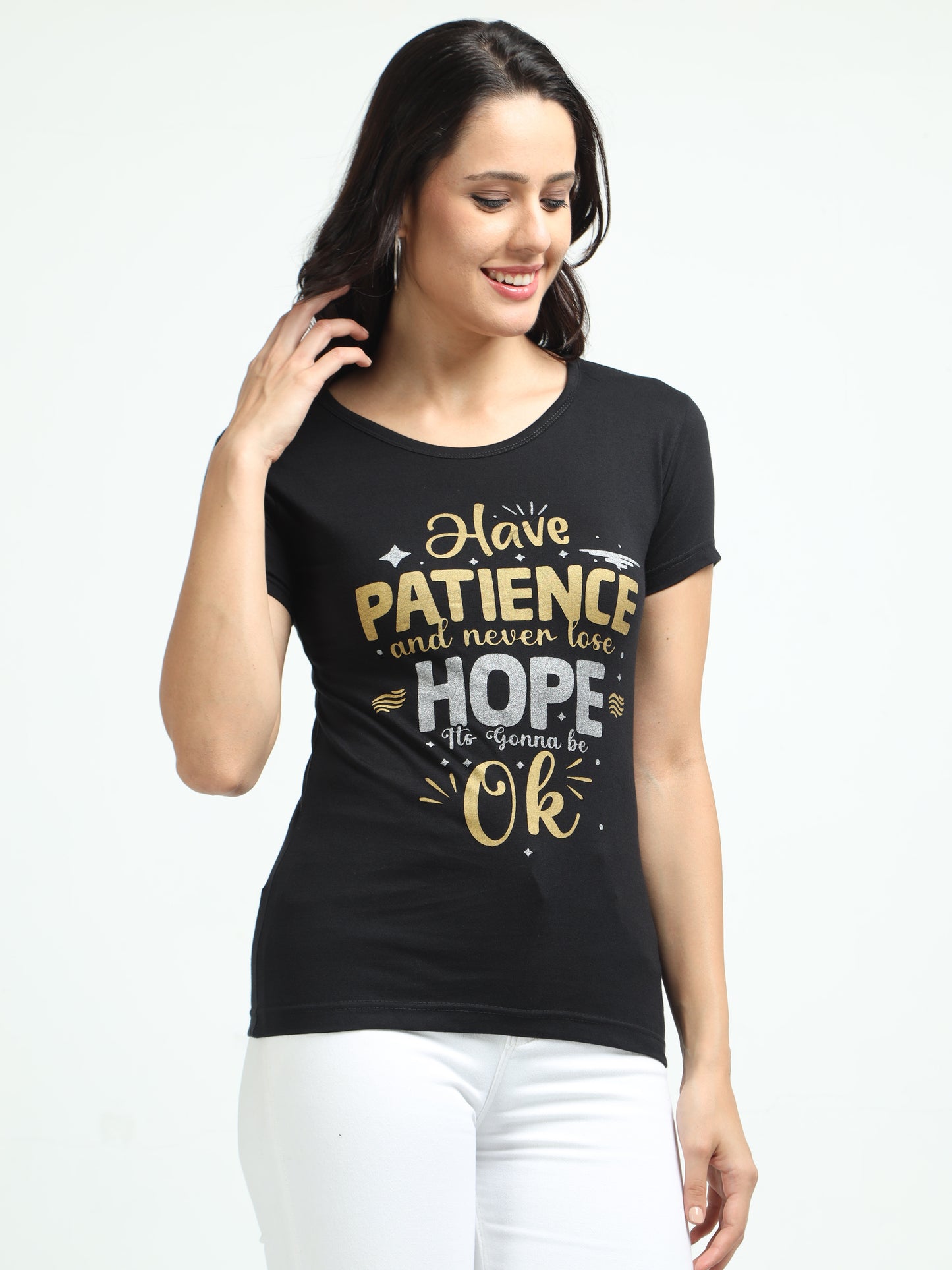 Women's Cotton Round Neck Typography Printed Half Sleeve T-Shirt