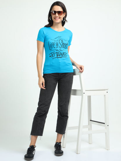Women's Cotton Round Neck Typography Printed Half Sleeve T-Shirt
