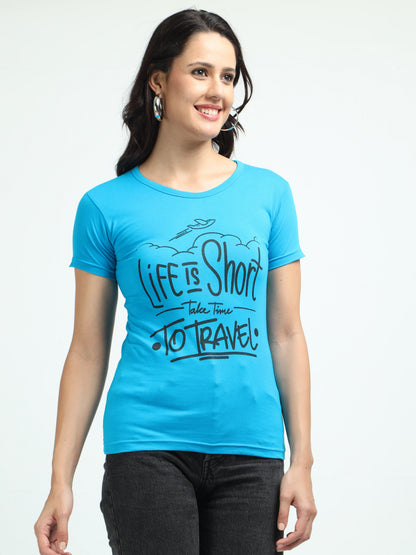 Women's Cotton Round Neck Typography Printed Half Sleeve T-Shirt