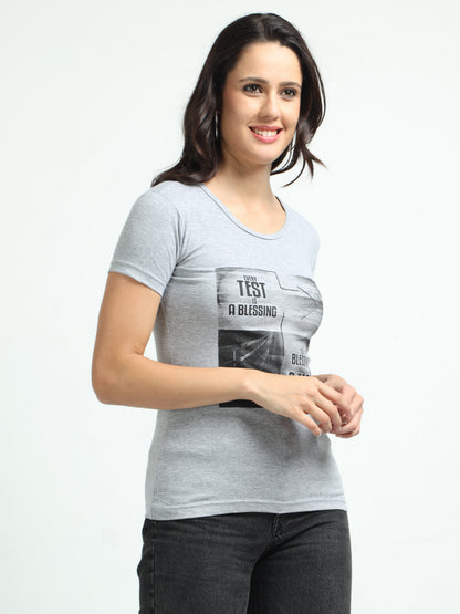 Women's Cotton Round Neck Typography Printed Half Sleeve T-Shirt