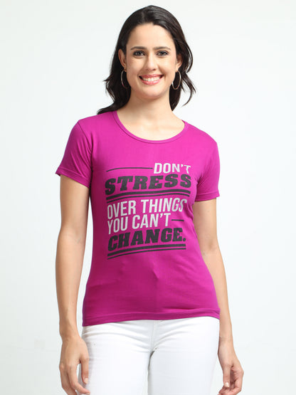 Women's Cotton Round Neck Typography Printed Half Sleeve T-Shirt