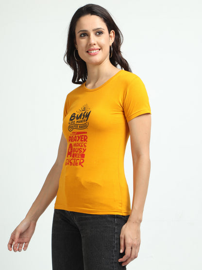 Women's Cotton Round Neck Typography Printed Half Sleeve T-Shirt