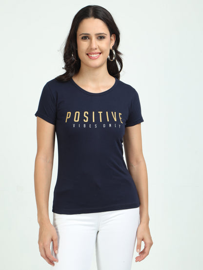 Women's Cotton Round Neck Typography Printed Half Sleeve T-Shirt