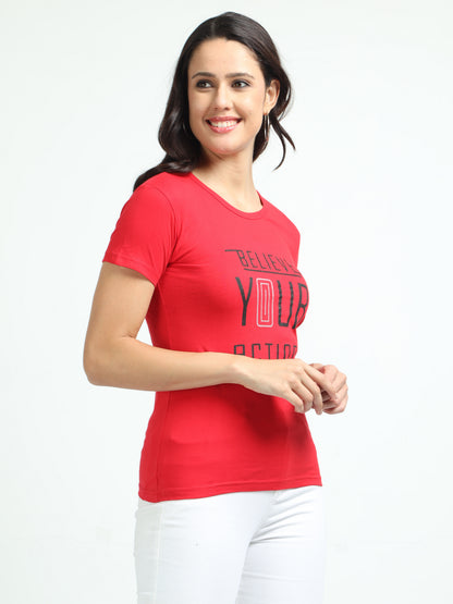 Women's Cotton Round Neck Typography Printed Half Sleeve T-Shirt