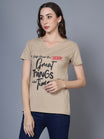 Women's Cotton V Neck Typography Printed Half Sleeve T-Shirt