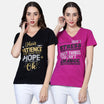 Women's Cotton V Neck Typography Printed Half Sleeve T-Shirt (Pack of 2)