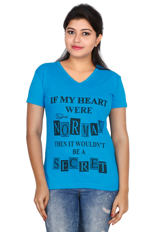 Women's Cotton V Neck Printed Half Sleeve T-Shirt