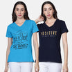 Women's Cotton V Neck Typography Printed Half Sleeve T-Shirt (Pack of 2)