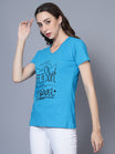 Women's Cotton V Neck Typography Printed Half Sleeve T-Shirt