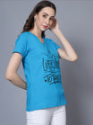 Women's Cotton V Neck Typography Printed Half Sleeve T-Shirt