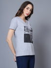 Women's Cotton V Neck Typography Printed Half Sleeve T-Shirt