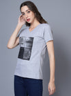 Women's Cotton V Neck Typography Printed Half Sleeve T-Shirt