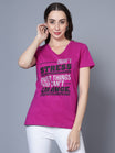 Women's Cotton V Neck Typography Printed Half Sleeve T-Shirt