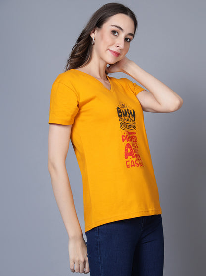 Women's Cotton V Neck Typography Printed Half Sleeve T-Shirt