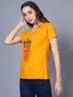 Women's Cotton V Neck Typography Printed Half Sleeve T-Shirt