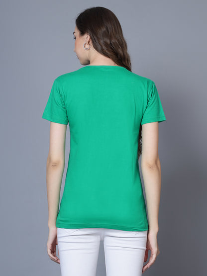 Women's Cotton V Neck Typography Printed Half Sleeve T-Shirt